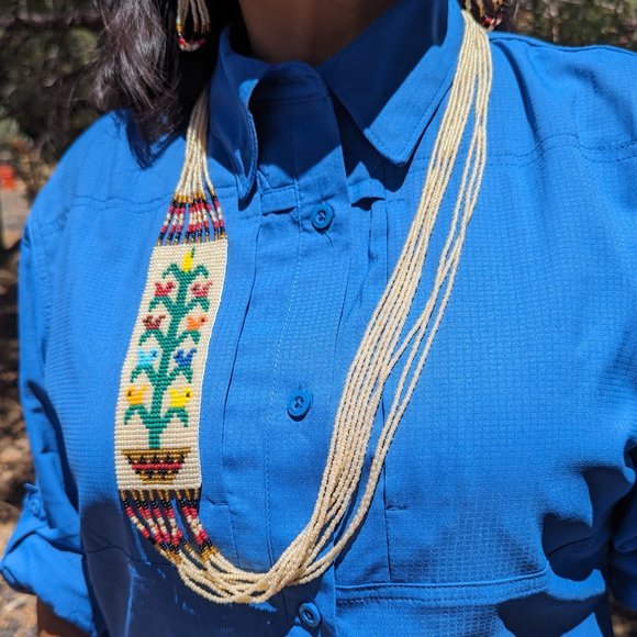 Navajo Handmade Beaded Necklace Earrings Set Rug Tree of Life Design *** - Picture 5 of 11